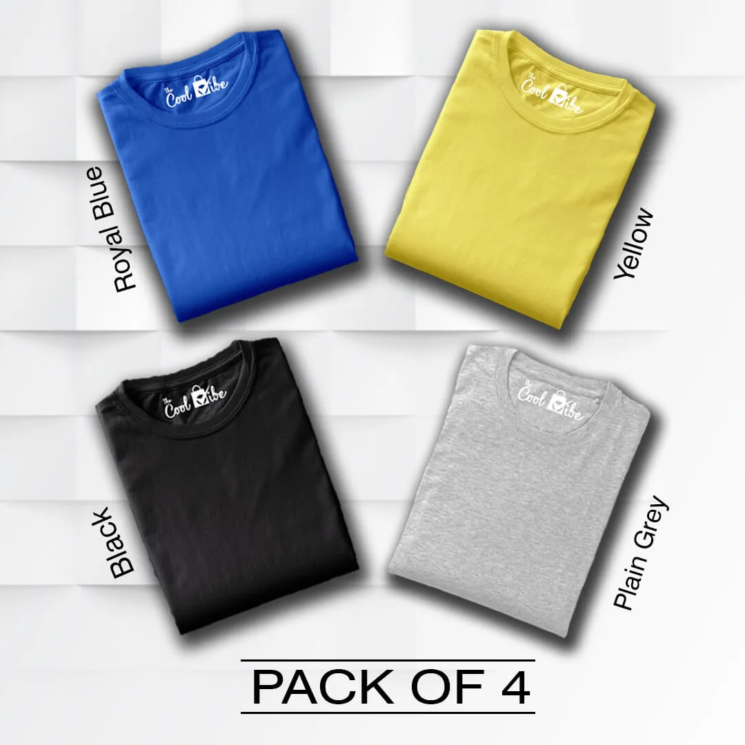 QUALITY PLAIN T-SHIRT COMBOS- PACK OF 4|100% COTTON| Small- 4XL