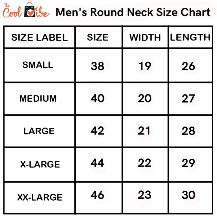 Men's round neck size chart