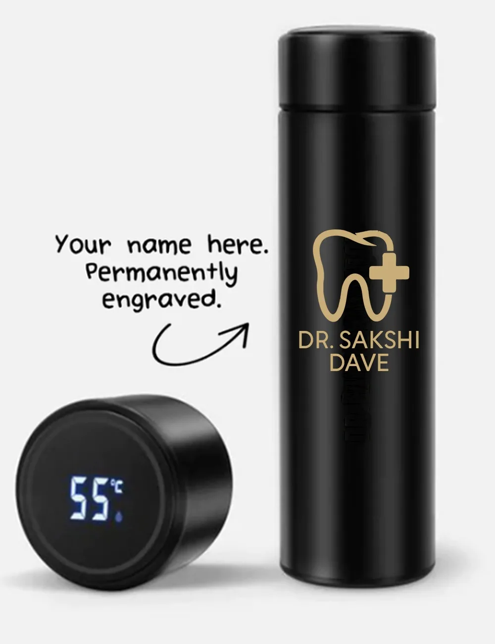 Custom Dentist Name Digital Temperature Display Bottle