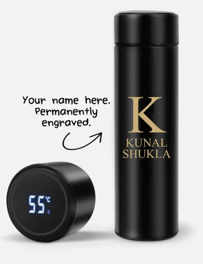 Custom Initial & Name Digital Temperature Display Bottle