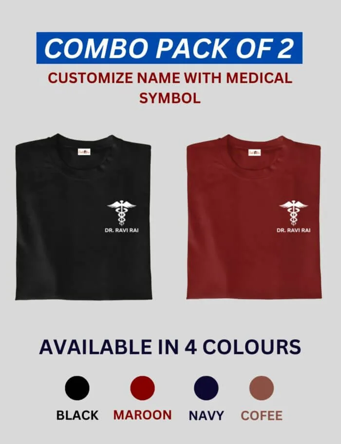 Personalized Medical Symbol Doctor Unisex Round Neck T-Shirt Combo | Gift For Doctors | Doctors T-shirt Combo