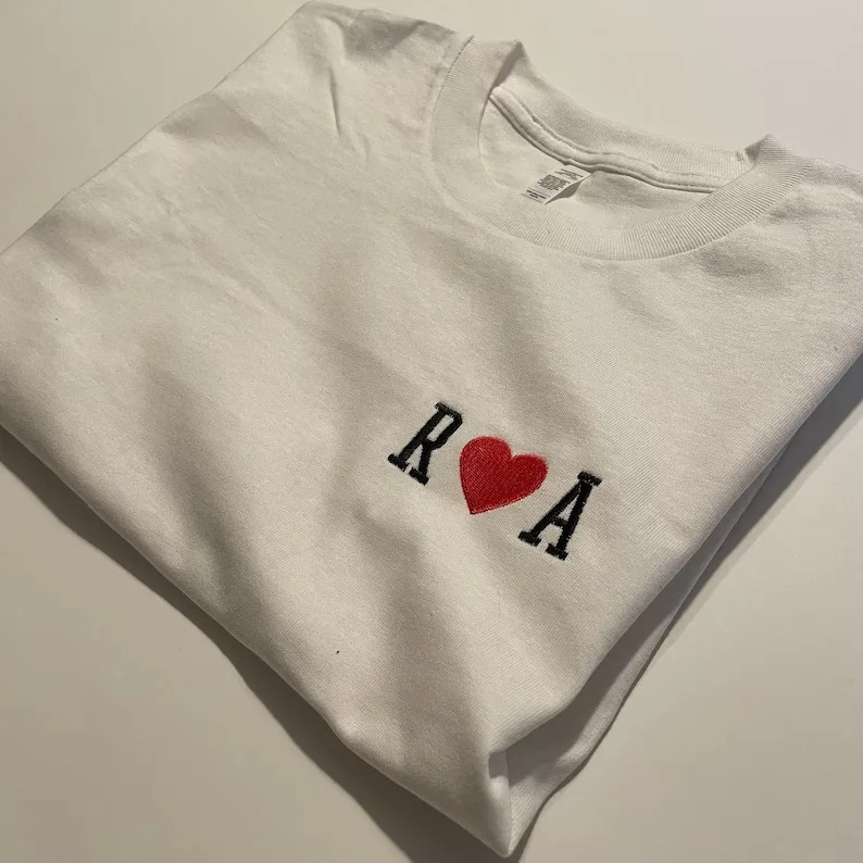 Couples T-shirts With Initials And Heart Embroidery - Personalized